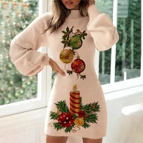 2024 Winter Christmas Dress Women Autumn Fashion Christmas Print Long Sleeve Dresses Female Sexy Slim Fit Party Dresses Vestidos