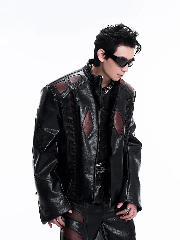 【24s Nov.】Niche Design Patchwork Pleated Motorcycle Leather Jacket