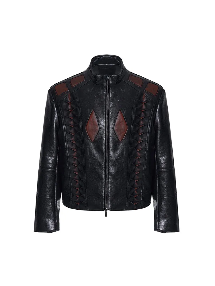 【24s Nov.】Niche Design Patchwork Pleated Motorcycle Leather Jacket