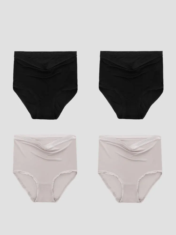 4Pcs Lingerie en Dentelle Tricotée en Soie Boxer Slips (Soutien-Gorge NON Inclus) Culottes