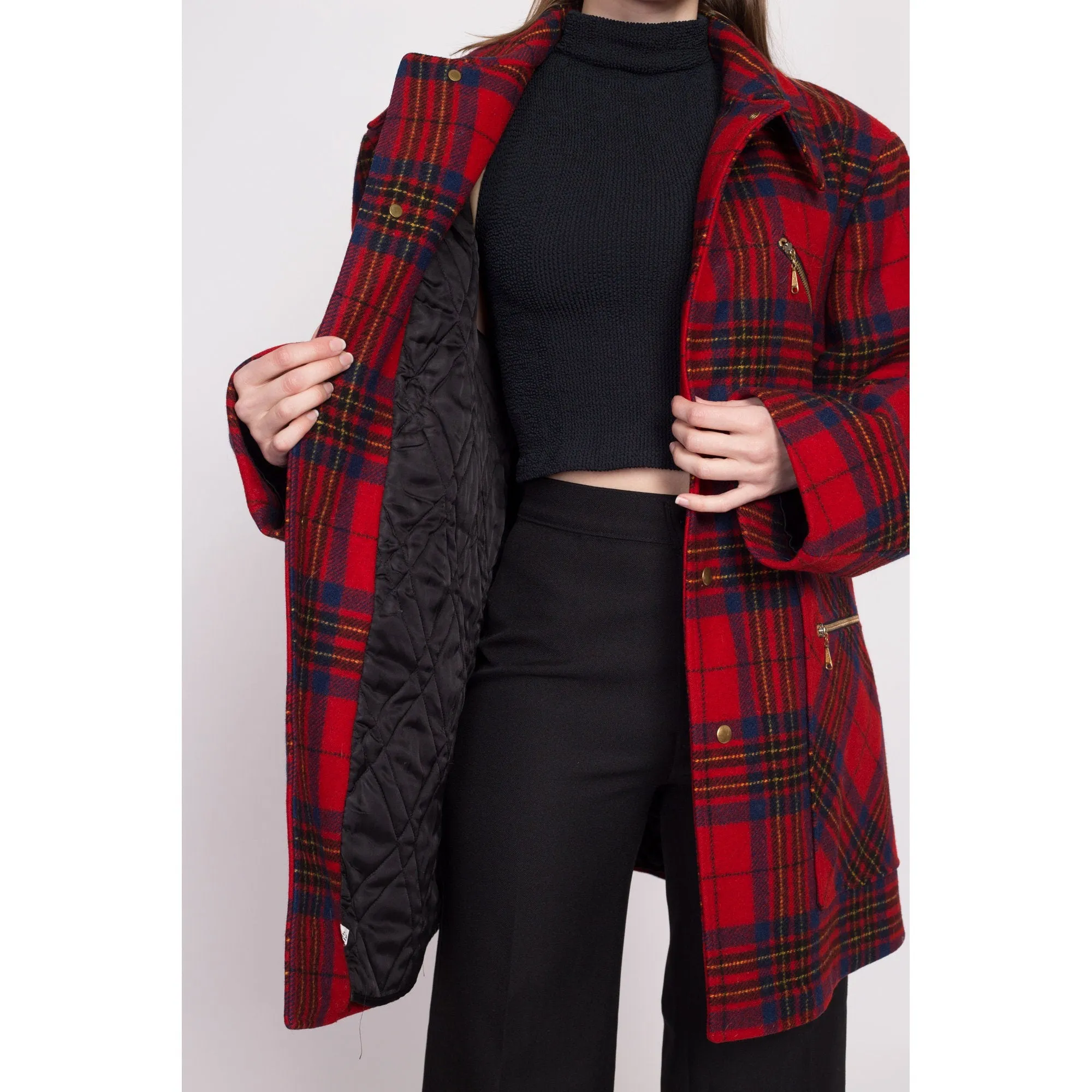 50s 60s Pendleton Red Plaid Wool Coat - Large