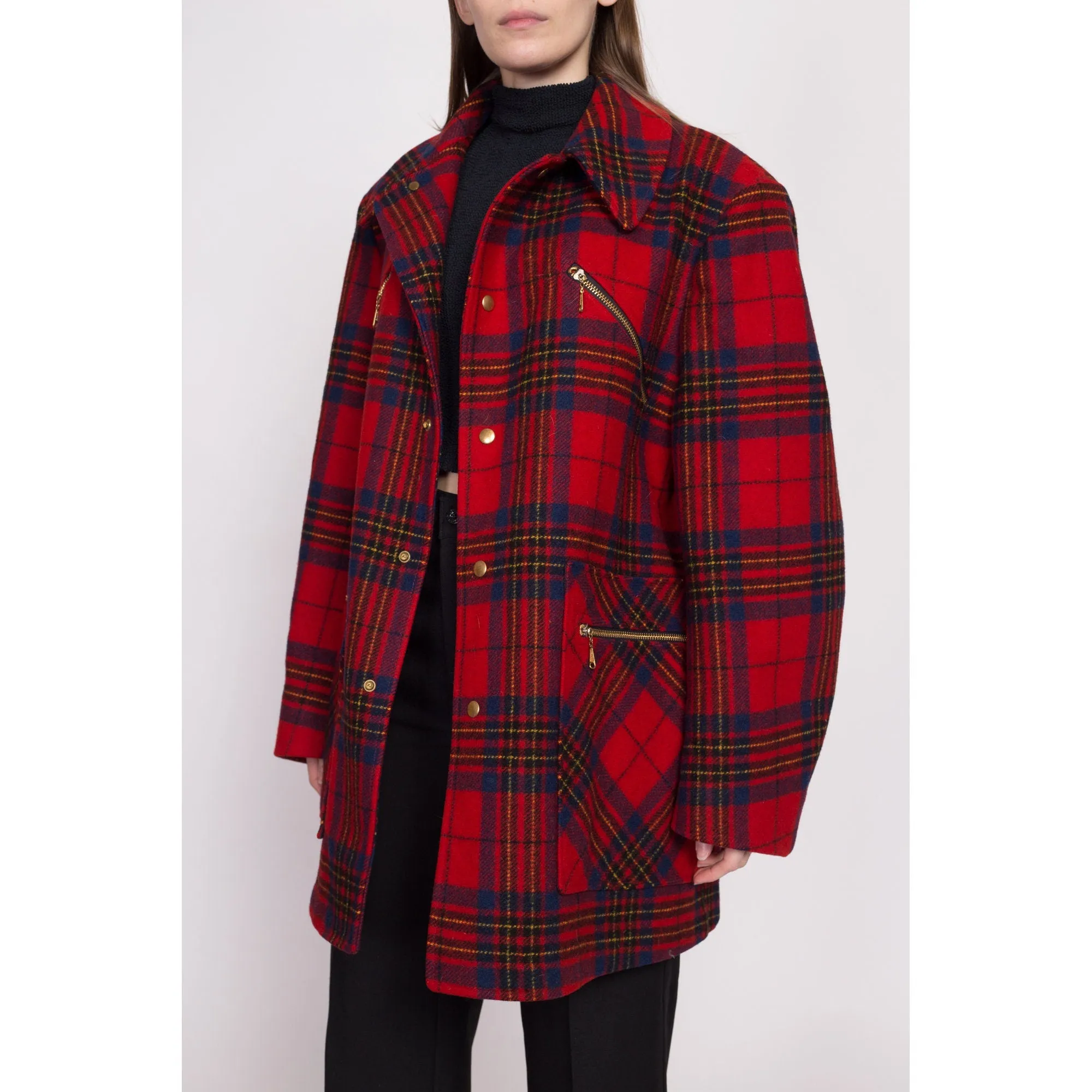 50s 60s Pendleton Red Plaid Wool Coat - Large