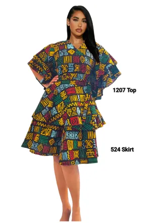 524 Set / Short Skirt & Wrap Blouse Set Tribal Rasta