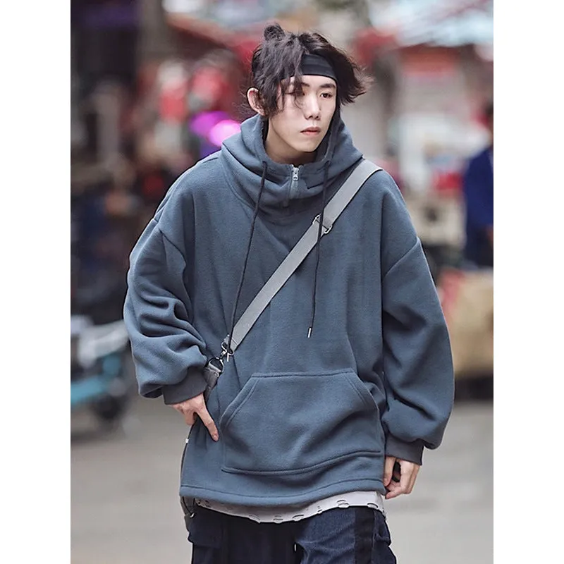 Advbridge mens fall outfits 2024 New Autumn and Winter Japanese Retro Polar Fleece Hoodie Men's Loose Casual Sweater Couple Coat Fashion