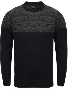 Allen Colour Block Crew Neck Jumper in Dark Navy - Kensington Eastside