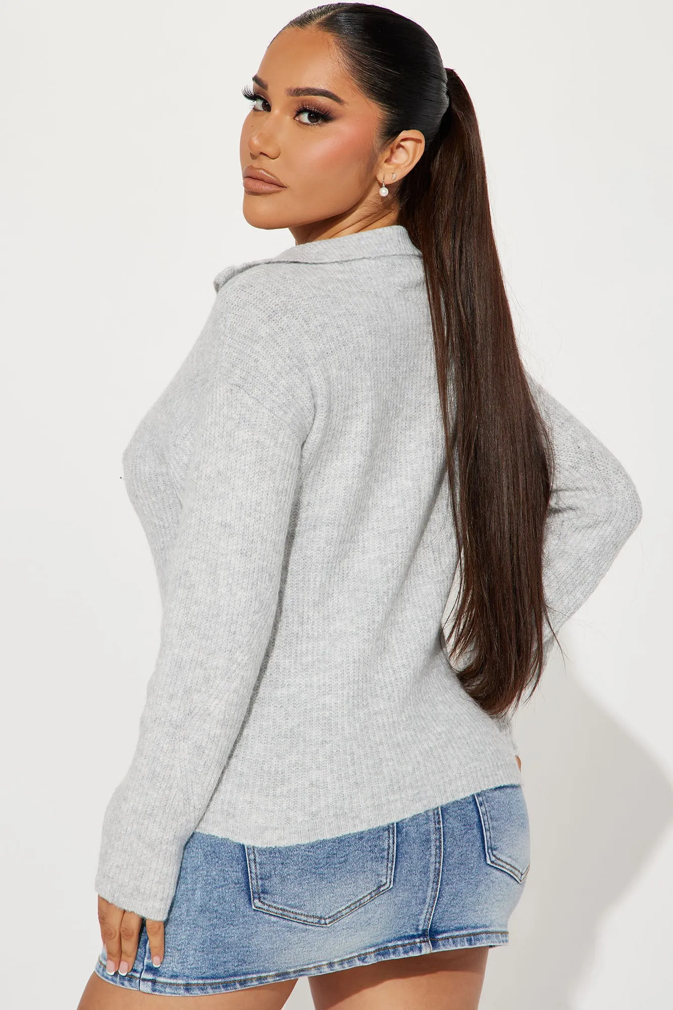 Amabella Quarter Zip Sweater - Grey