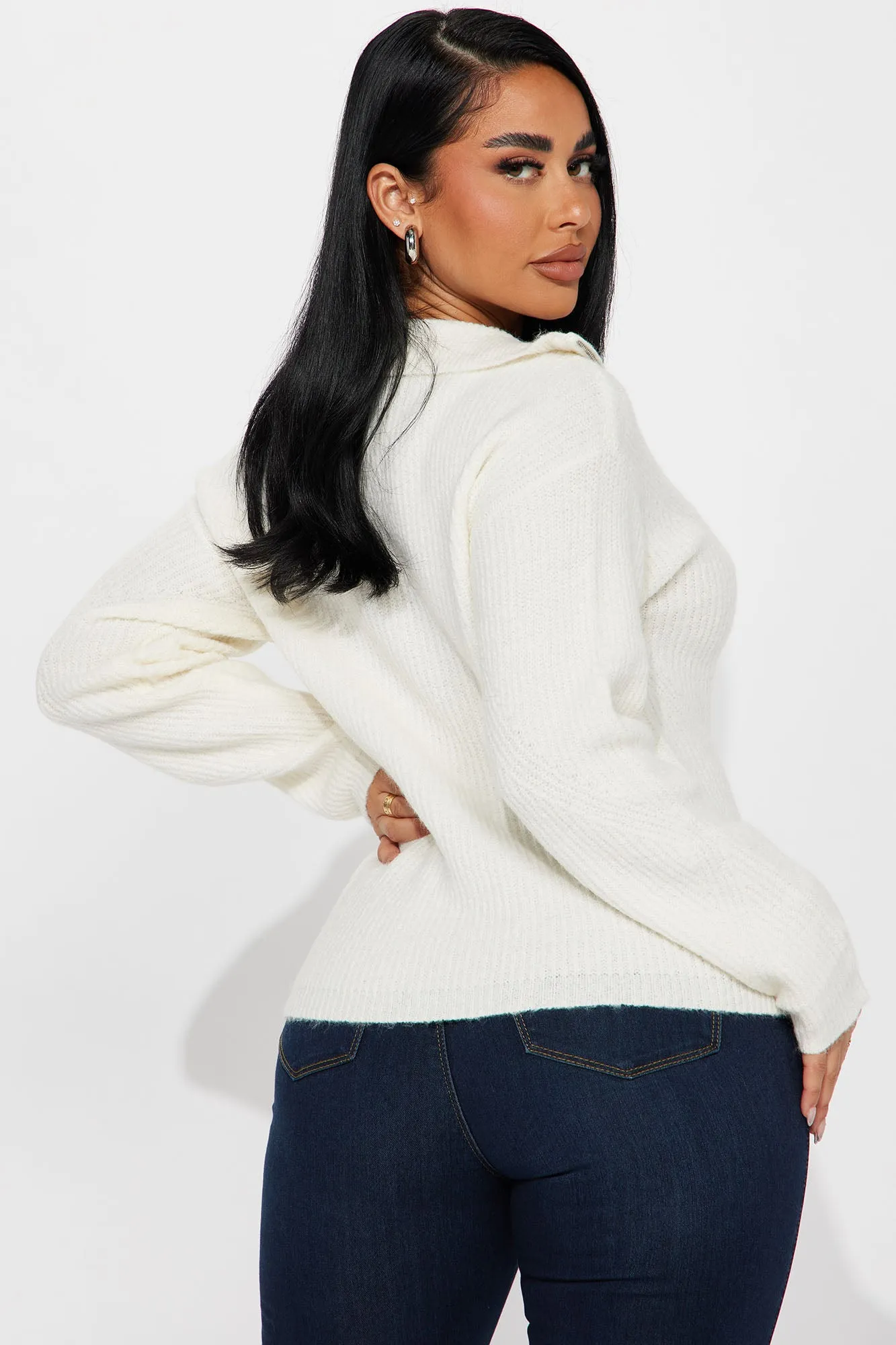 Amabella Quarter Zip Sweater - Off White