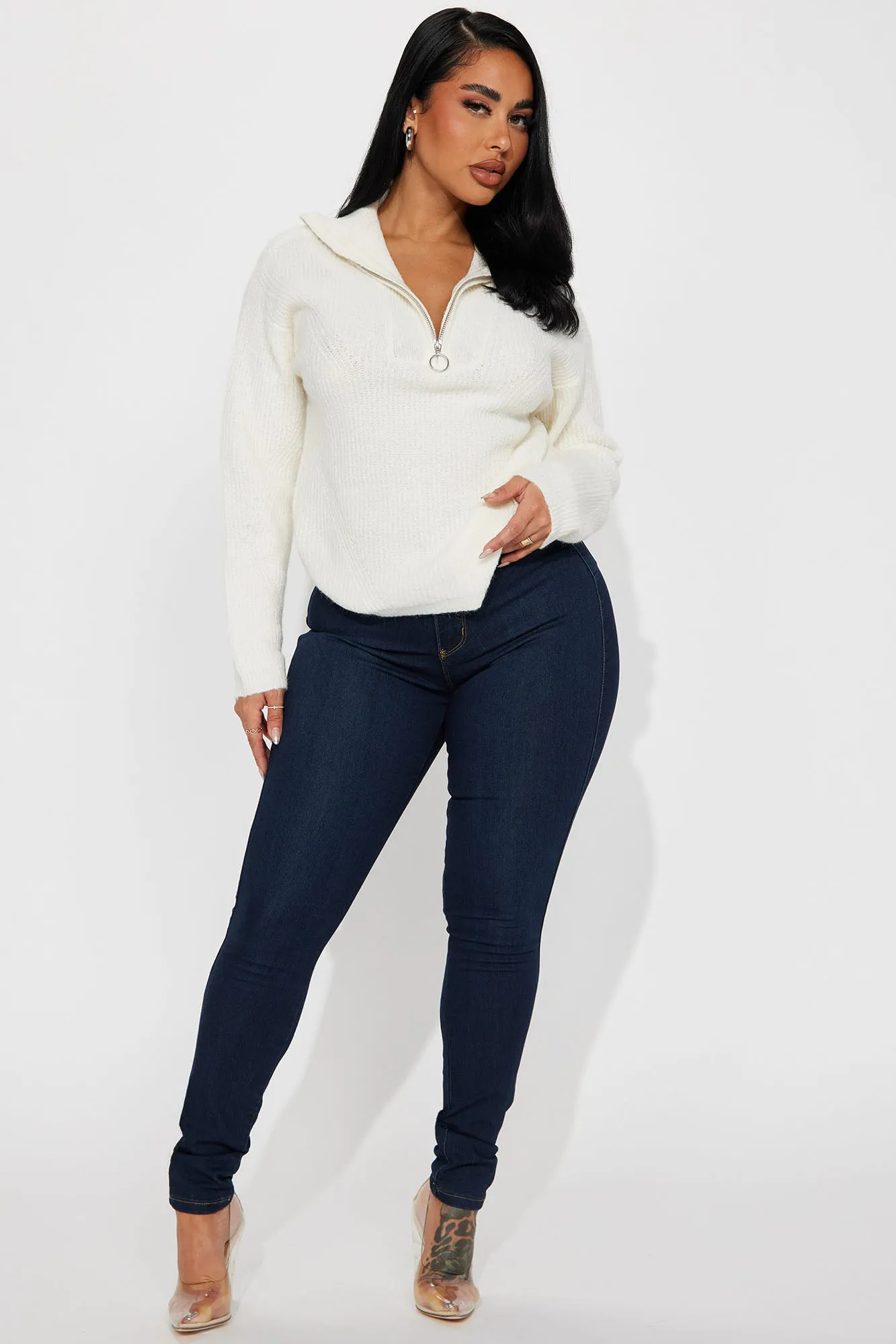 Amabella Quarter Zip Sweater - Off White