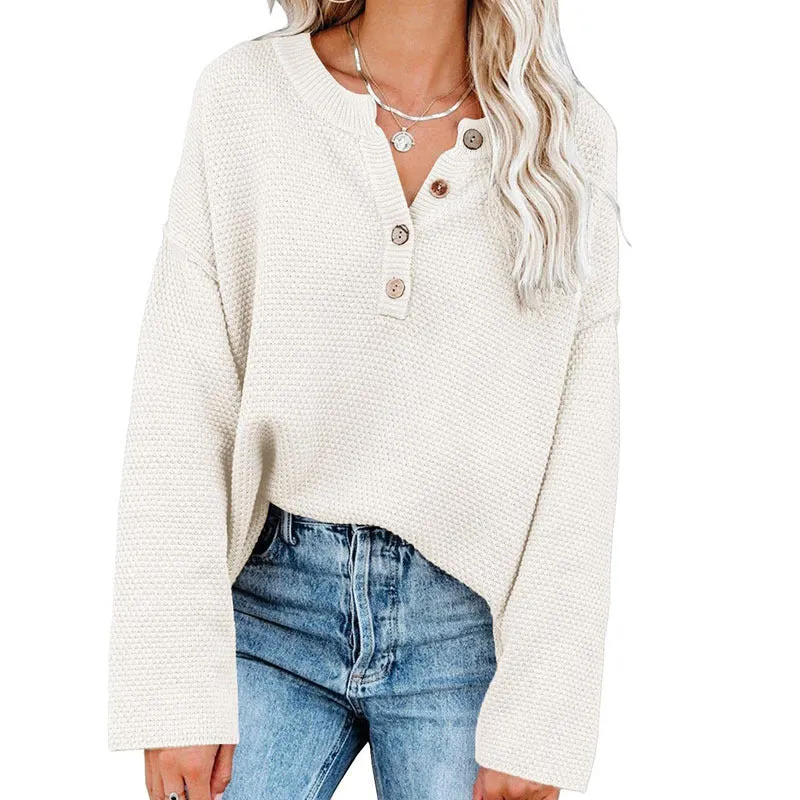 Amozae fall outfits women Autumn and Winter New Women's Button Cardigan Casual Loose Solid Color Sweater Female Wish