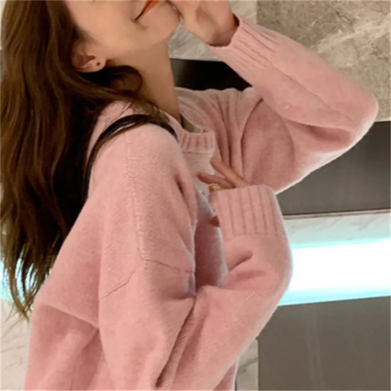 Amozae fall outfits women Spring and Autumn New Sweater Women's Soft Glutinous Loose Lazy Style Solid Color Slimming round Neck Korean Style High-Grade Coat Sweater