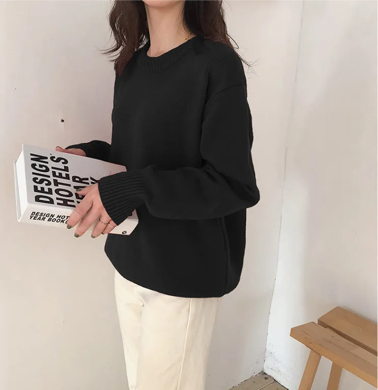 Amozae fall outfits women Spring and Autumn New Sweater Women's Soft Glutinous Loose Lazy Style Solid Color Slimming round Neck Korean Style High-Grade Coat Sweater