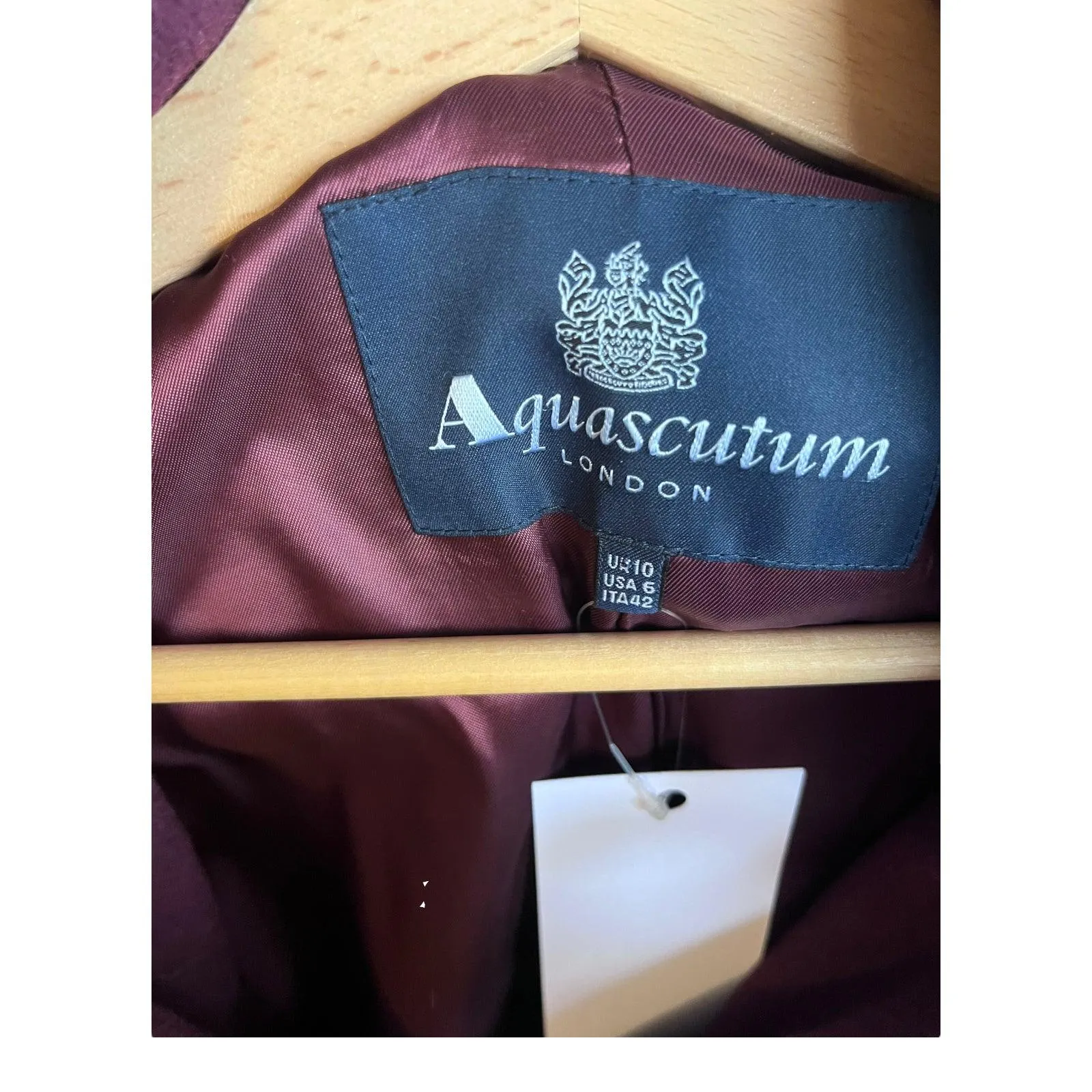 Aquascutum of London Wool Blend Burgundy Coat UK Size 10