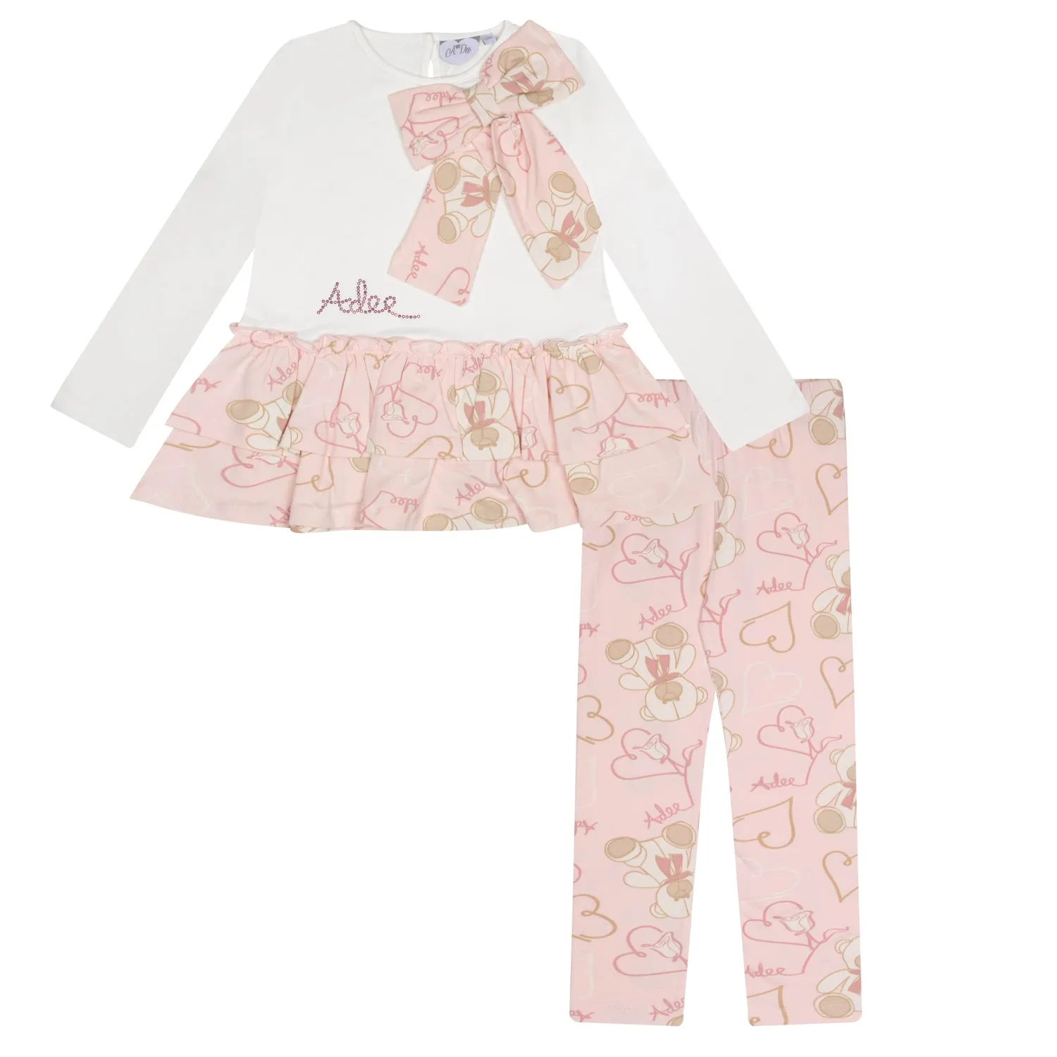 AW24 A Dee Girls Summer Teddy Print Bow Leggings Set