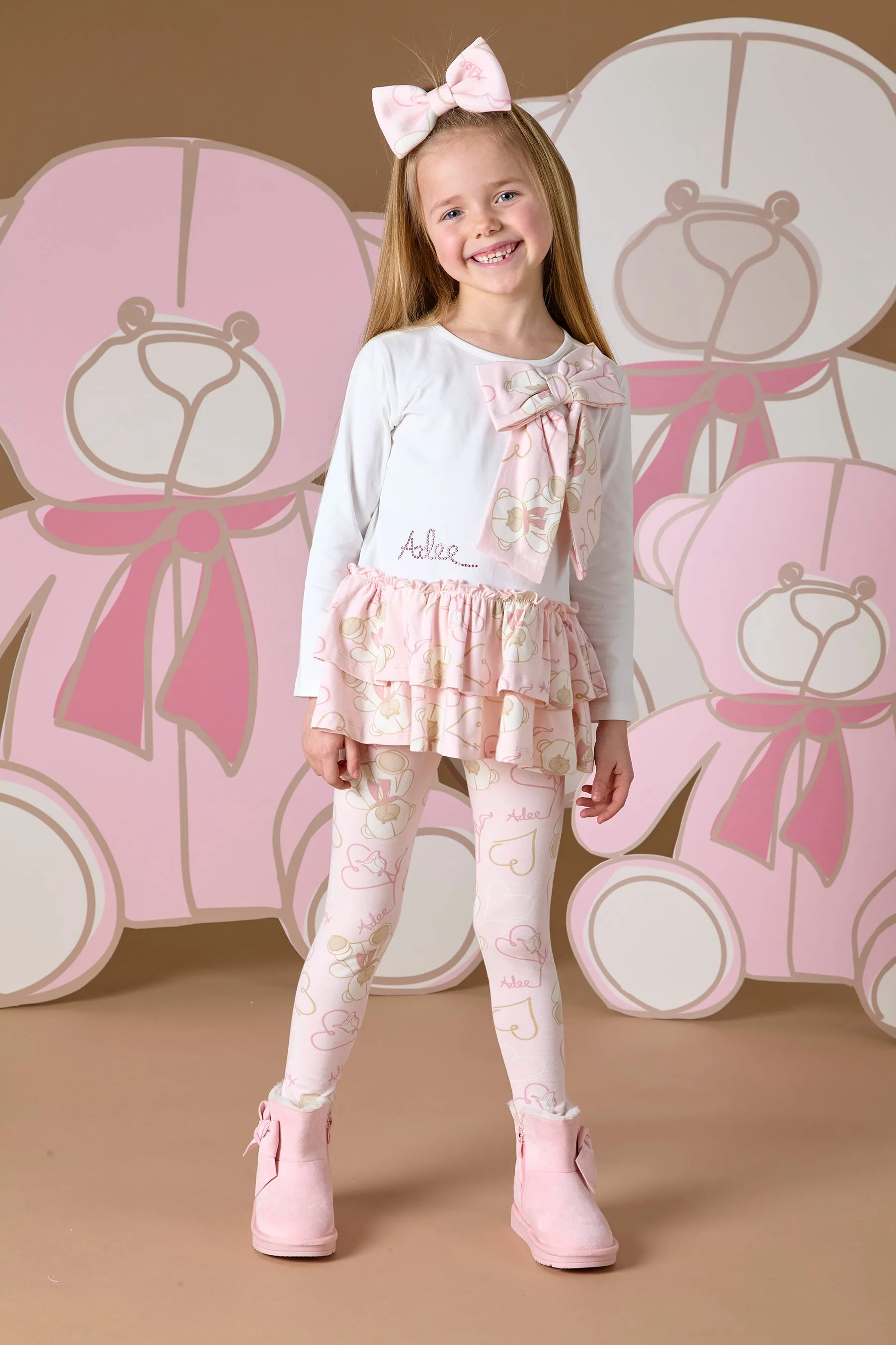 AW24 A Dee Girls Summer Teddy Print Bow Leggings Set