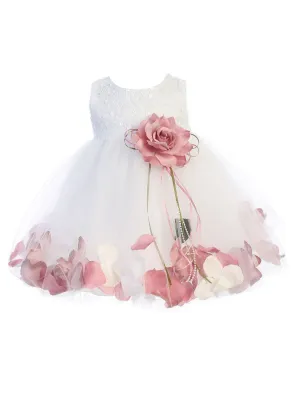 Baby Girl White Multi Color Sequin Petal Floating Flower Girl Dress 6-24M