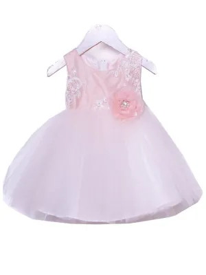 Baby Girls Blush Silk Embroidered Tulle Flower Girl Dress 6-24M