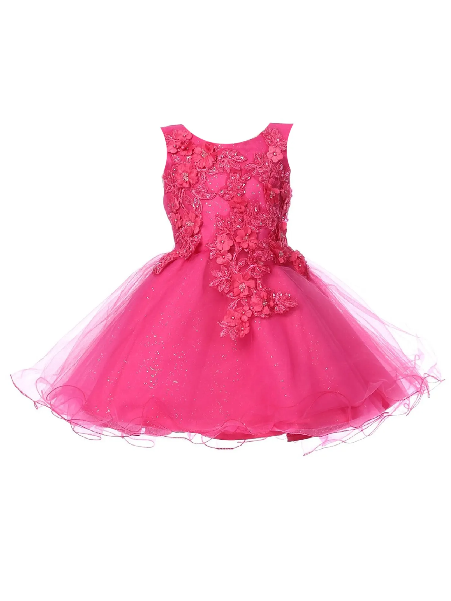 Baby Girls Fuchsia 3D Floral Lace Flower Girl Dress 6-24M