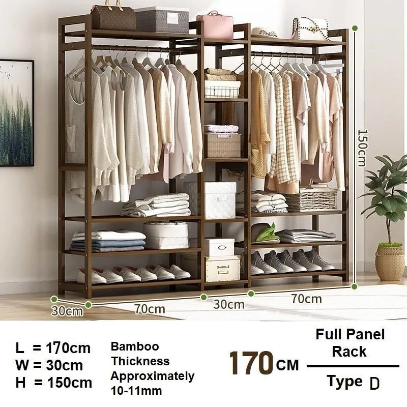 Bamboo Clothes Rack Garment Closet Storage Organizer Hanging Rail Shelf Dress room