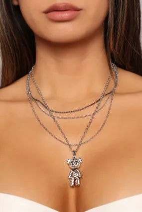 Beary Noticeable Layered Necklace - Silver