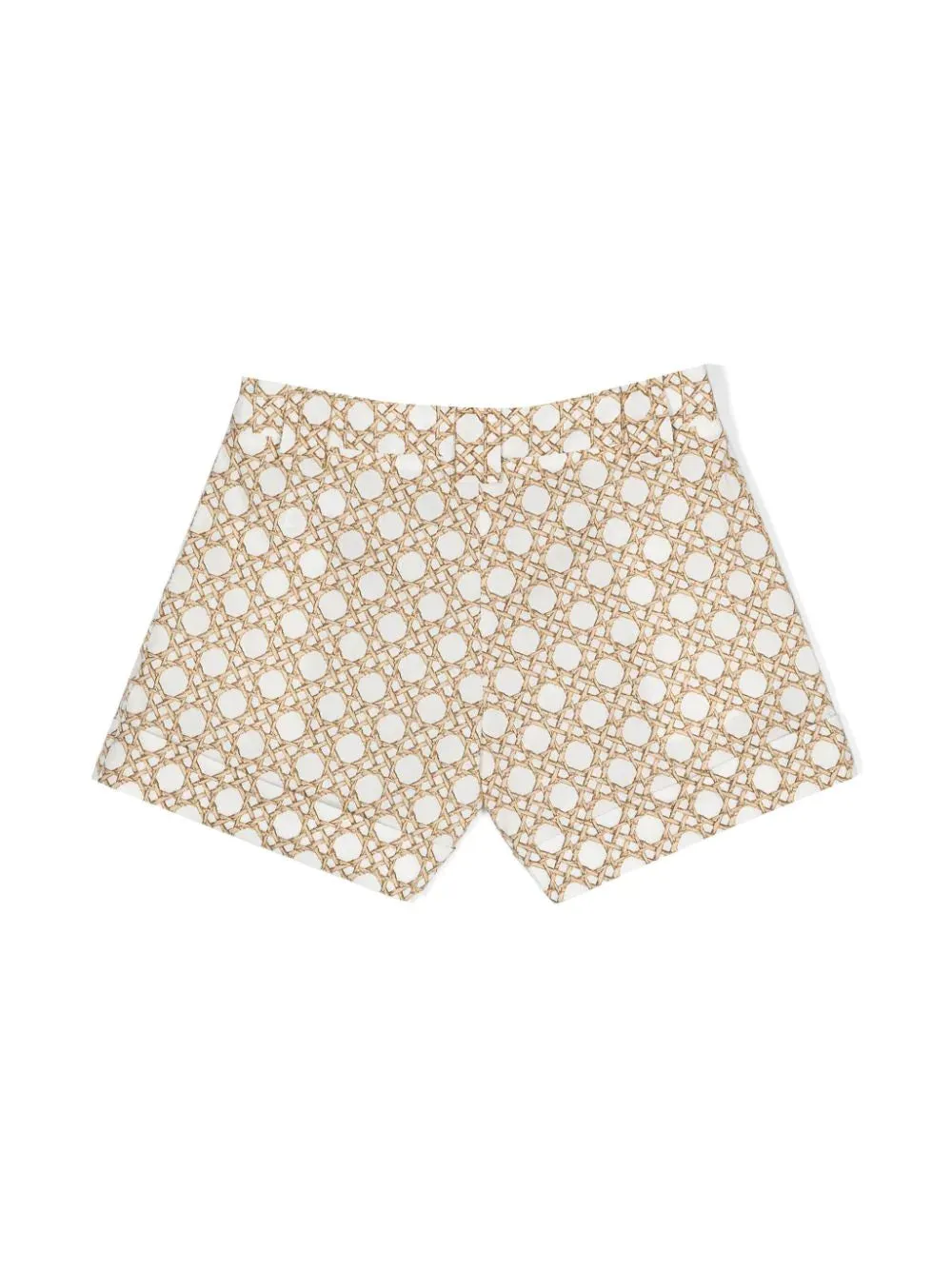 Beige Woven Print Pleated Shorts