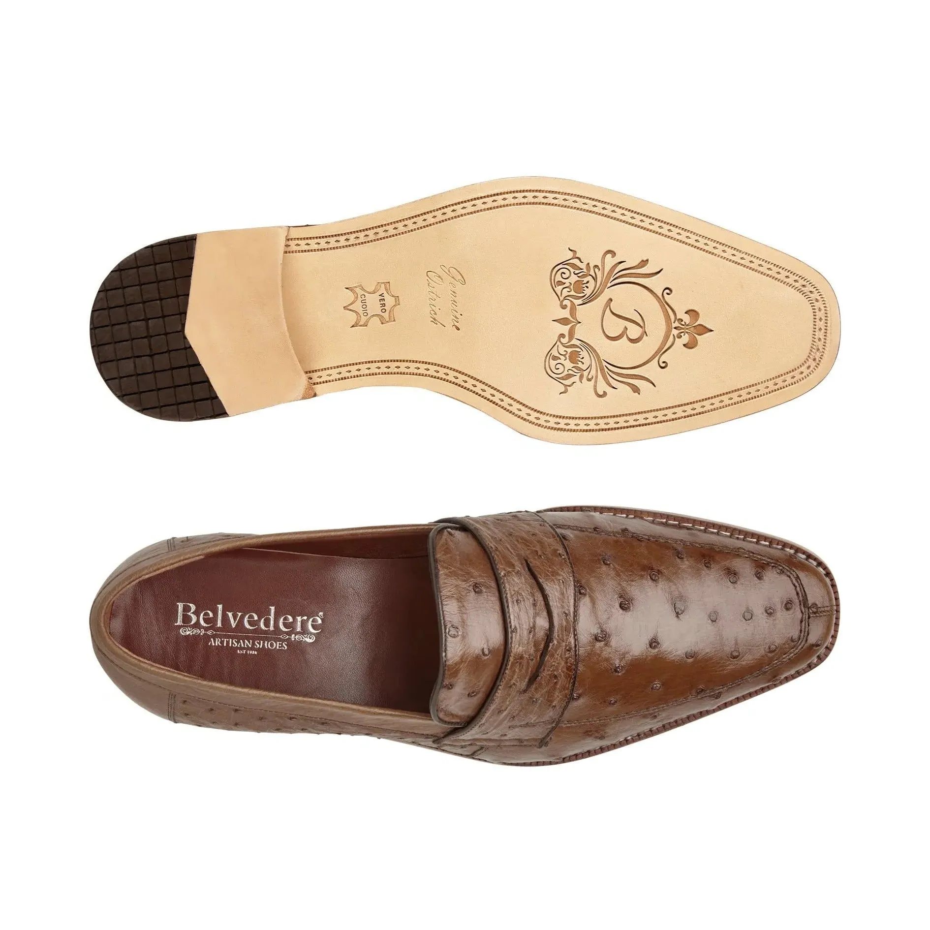 Belvedere Espada in Tabac Ostrich Quill Penny Loafers