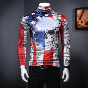 Big Skull Bold Painting Print Men Pullover Shirt