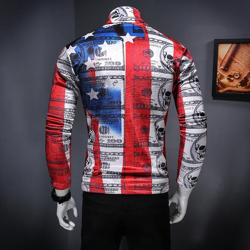 Big Skull Bold Painting Print Men Pullover Shirt