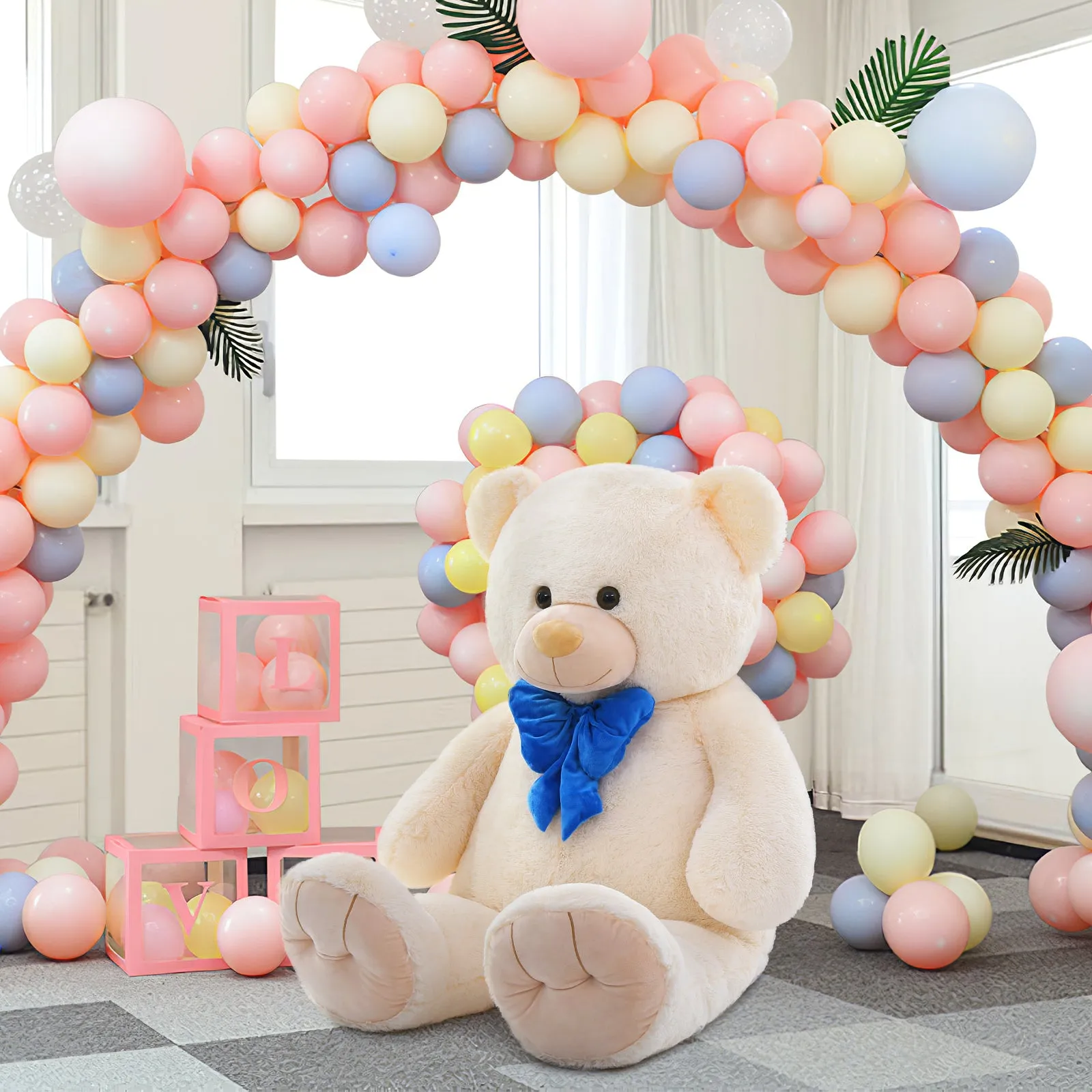 Big Teddy Bear Plush Toy, Beige/Pink/Brown/Blue, 47/59 Inches