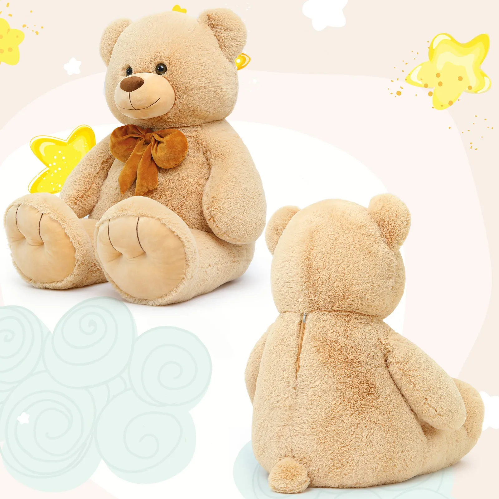 Big Teddy Bear Plush Toy, Beige/Pink/Brown/Blue, 47/59 Inches