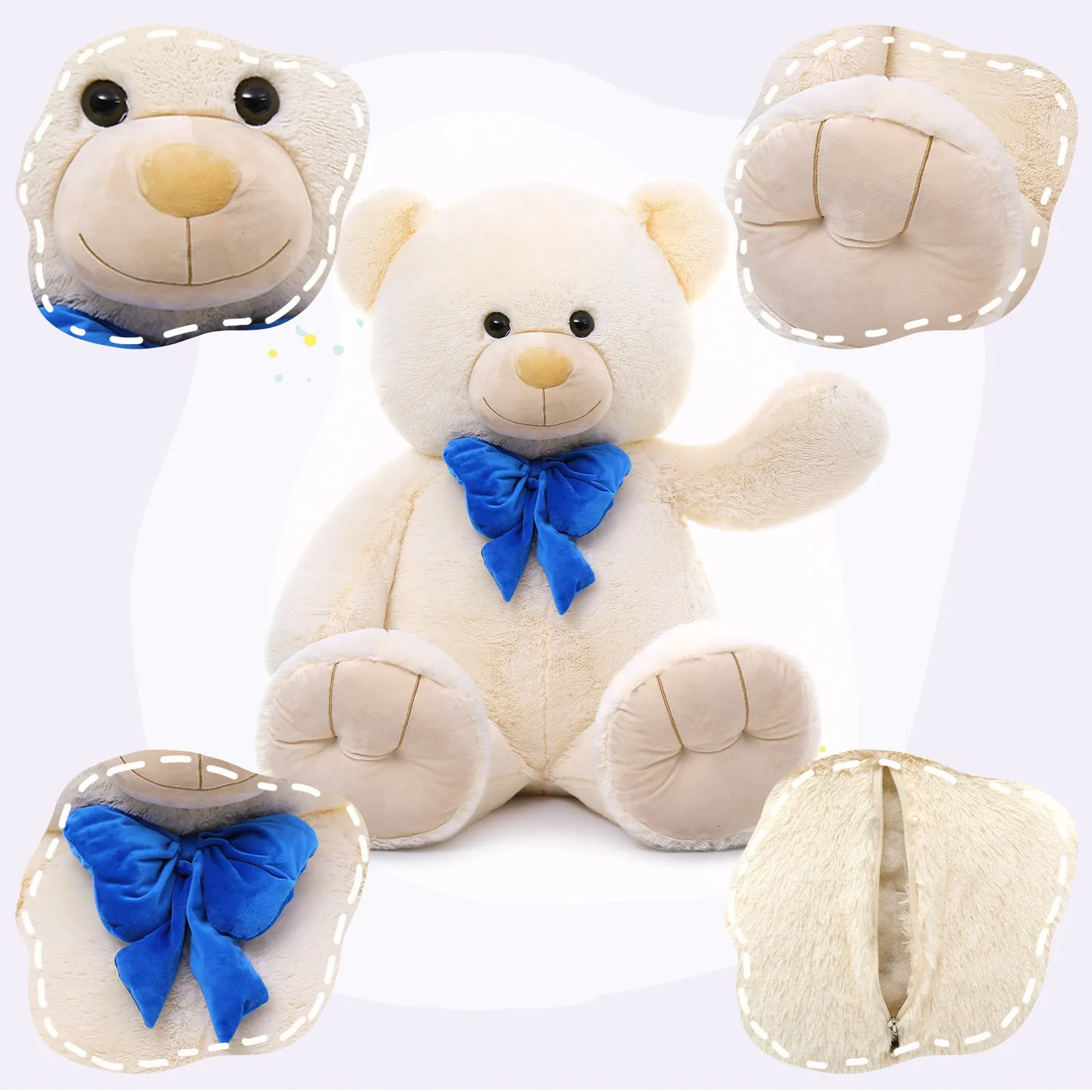 Big Teddy Bear Plush Toy, Beige/Pink/Brown/Blue, 47/59 Inches