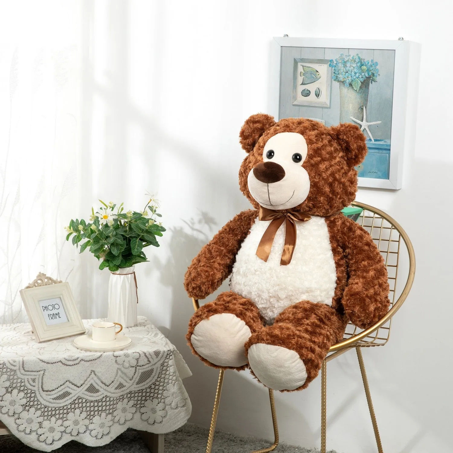 Big Teddy Bear Plush Toy, Coffee, 35.4 Inches