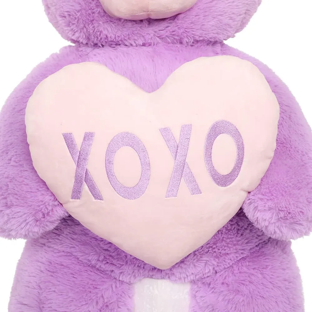 Big Teddy Bear with a Plush Heart, Orange/Lavender, 39 Inches