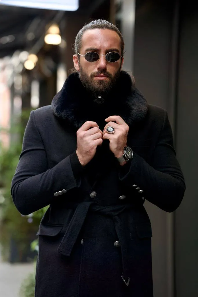 Black Double Breasted Wool Coat