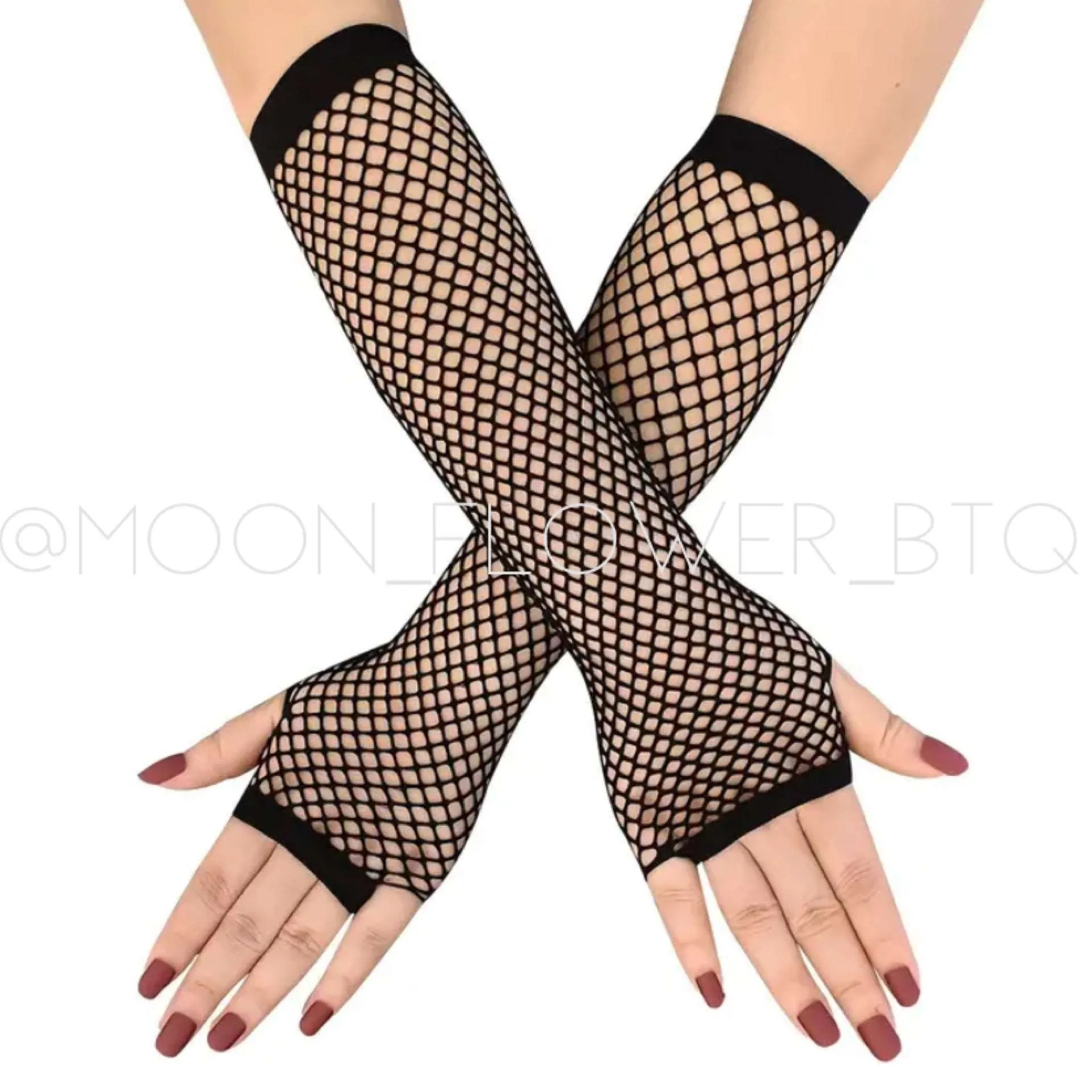 Black Fishnet Long Fingerless Gloves