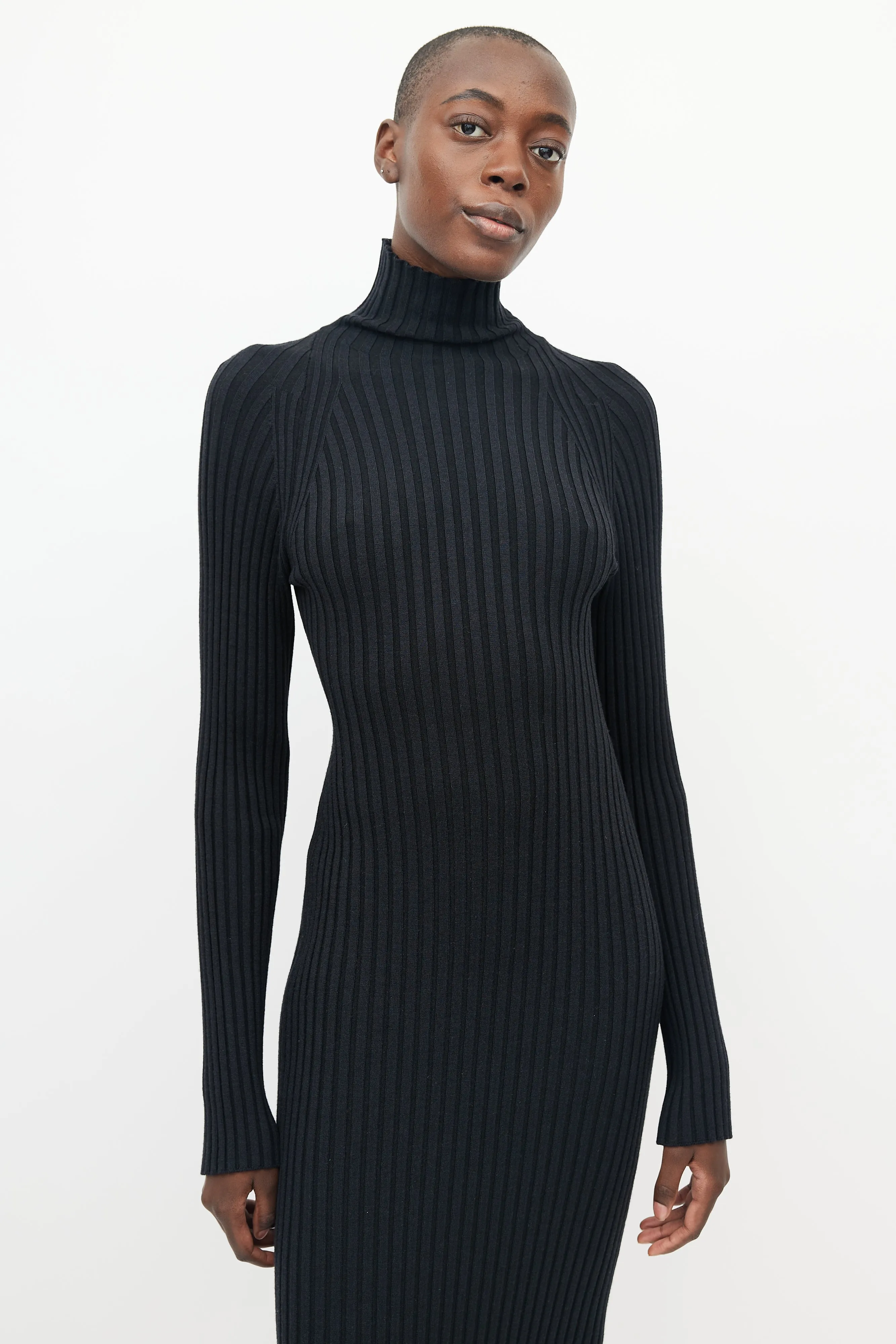 Black Ribbed Turtleneck Dress