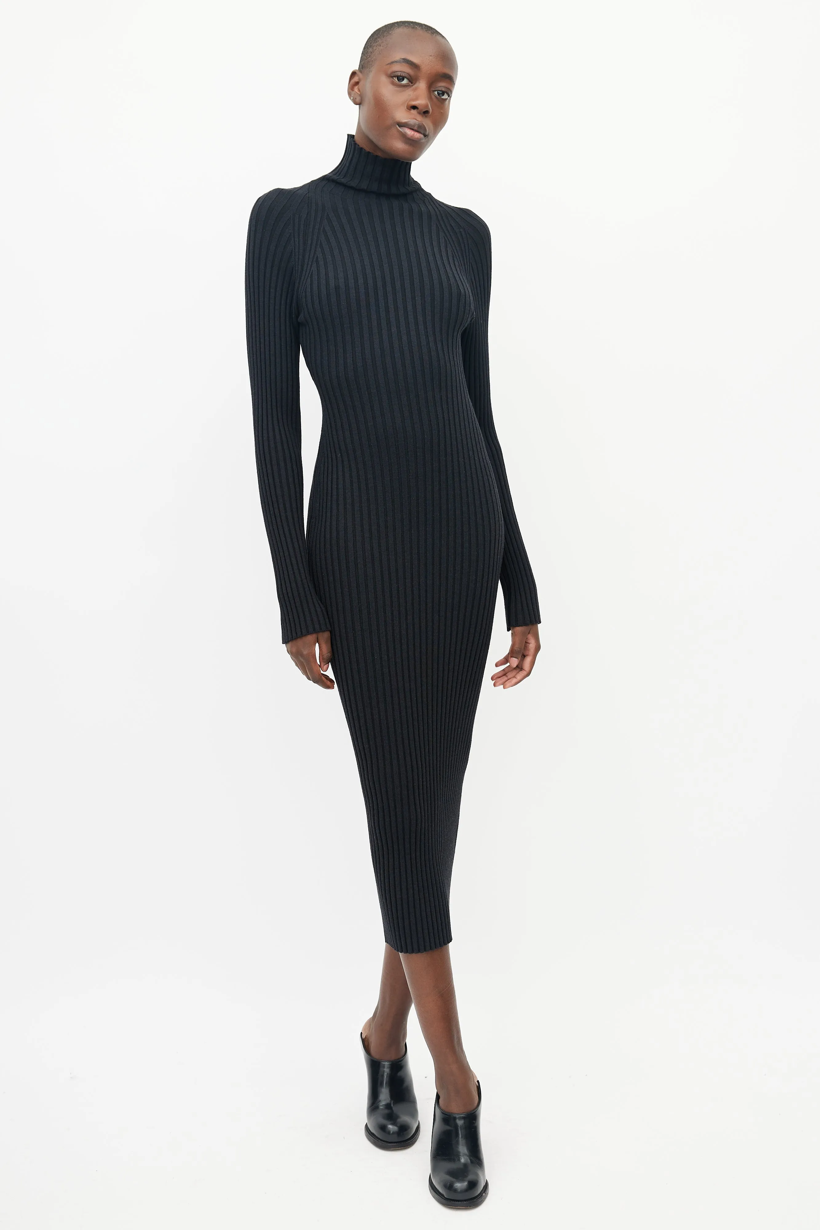 Black Ribbed Turtleneck Dress