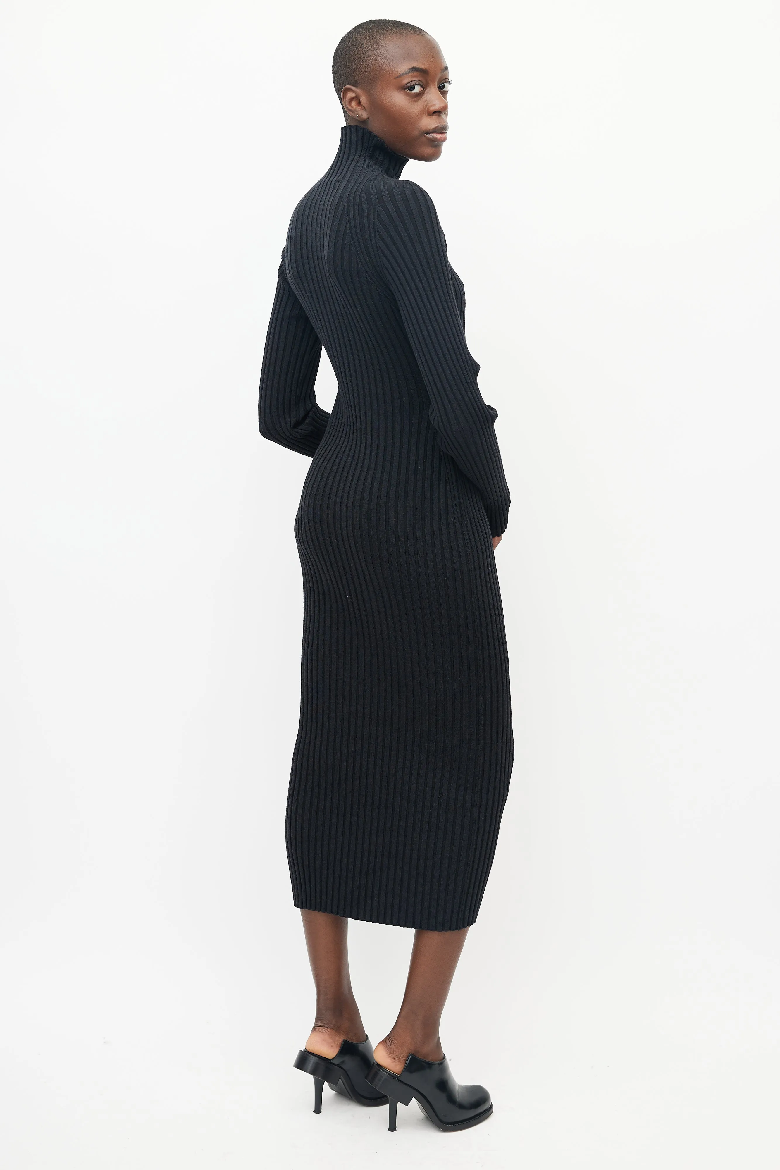 Black Ribbed Turtleneck Dress