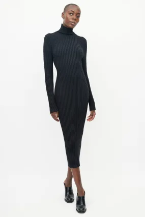 Black Ribbed Turtleneck Dress