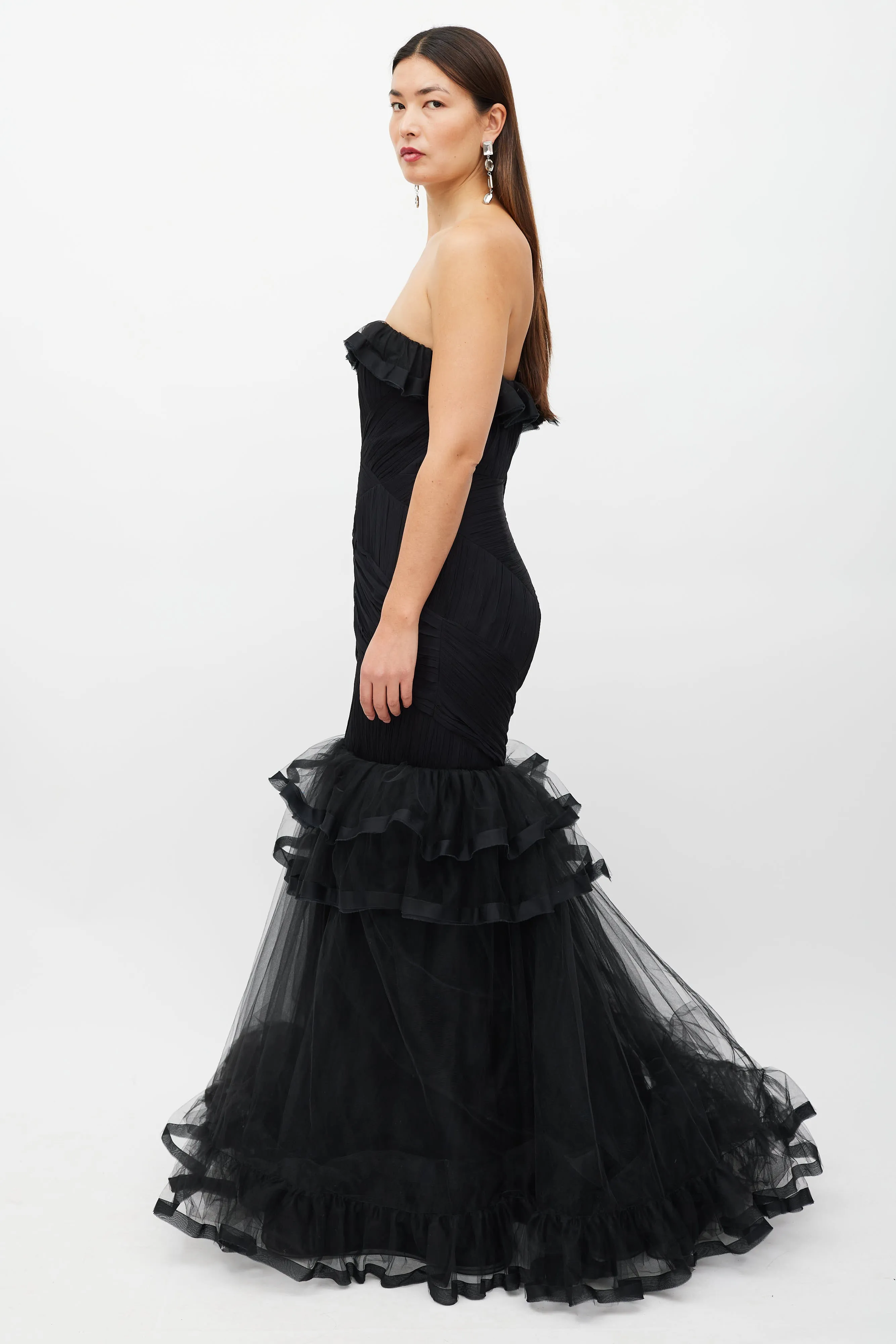 Black Tiered Ruffled Tulle Dress