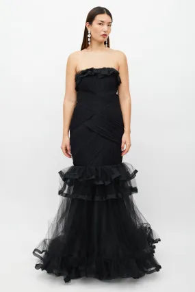 Black Tiered Ruffled Tulle Dress