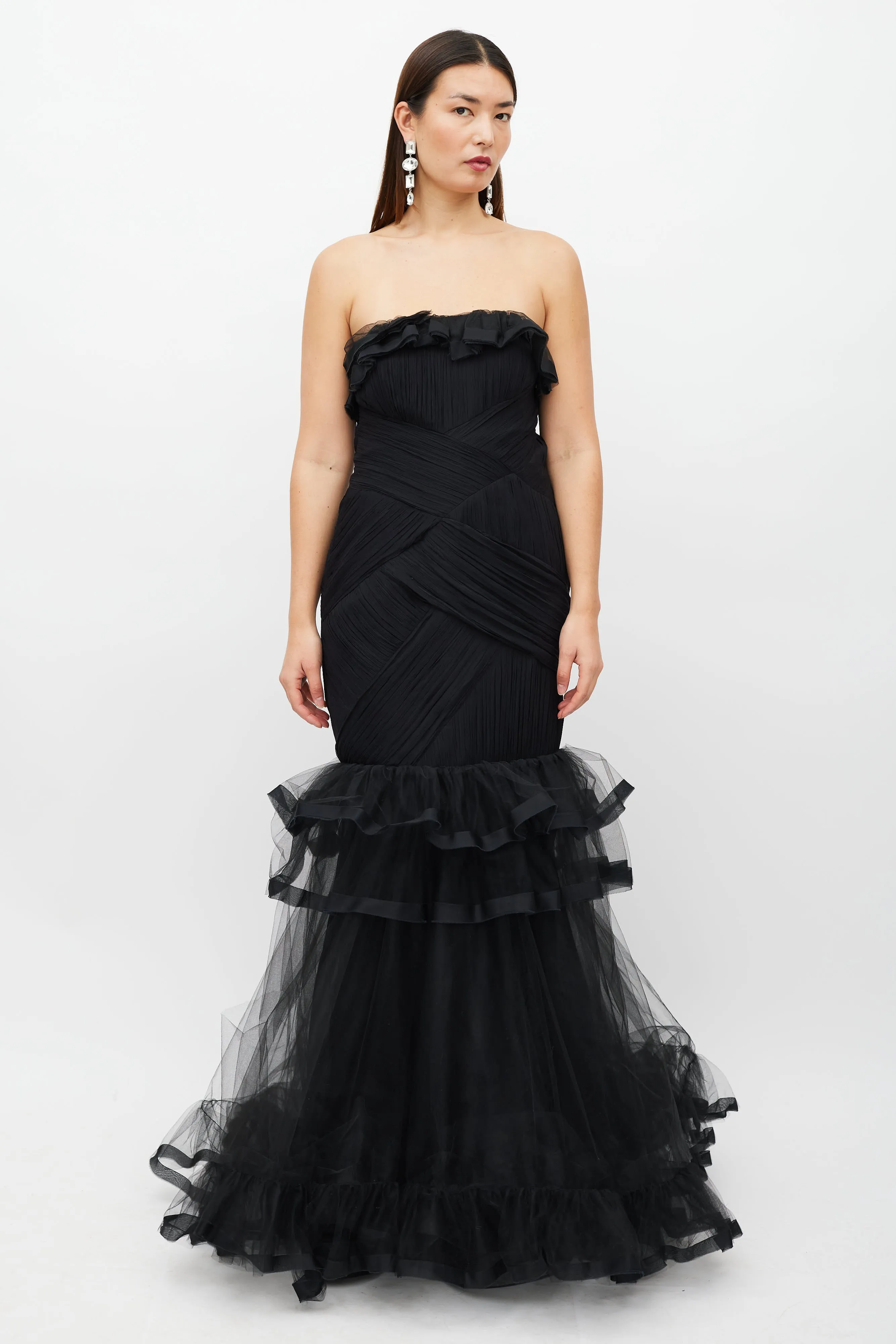 Black Tiered Ruffled Tulle Dress