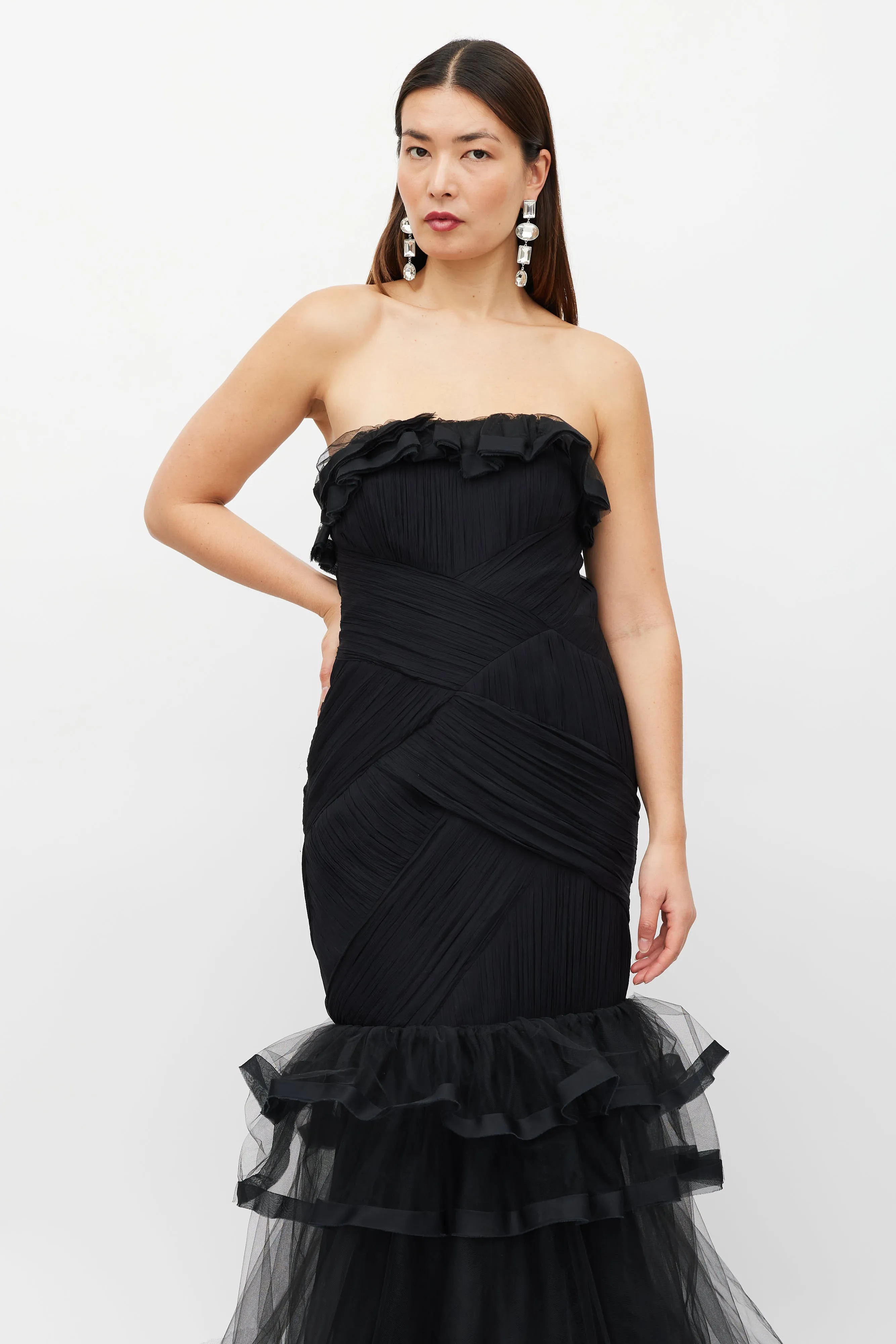 Black Tiered Ruffled Tulle Dress