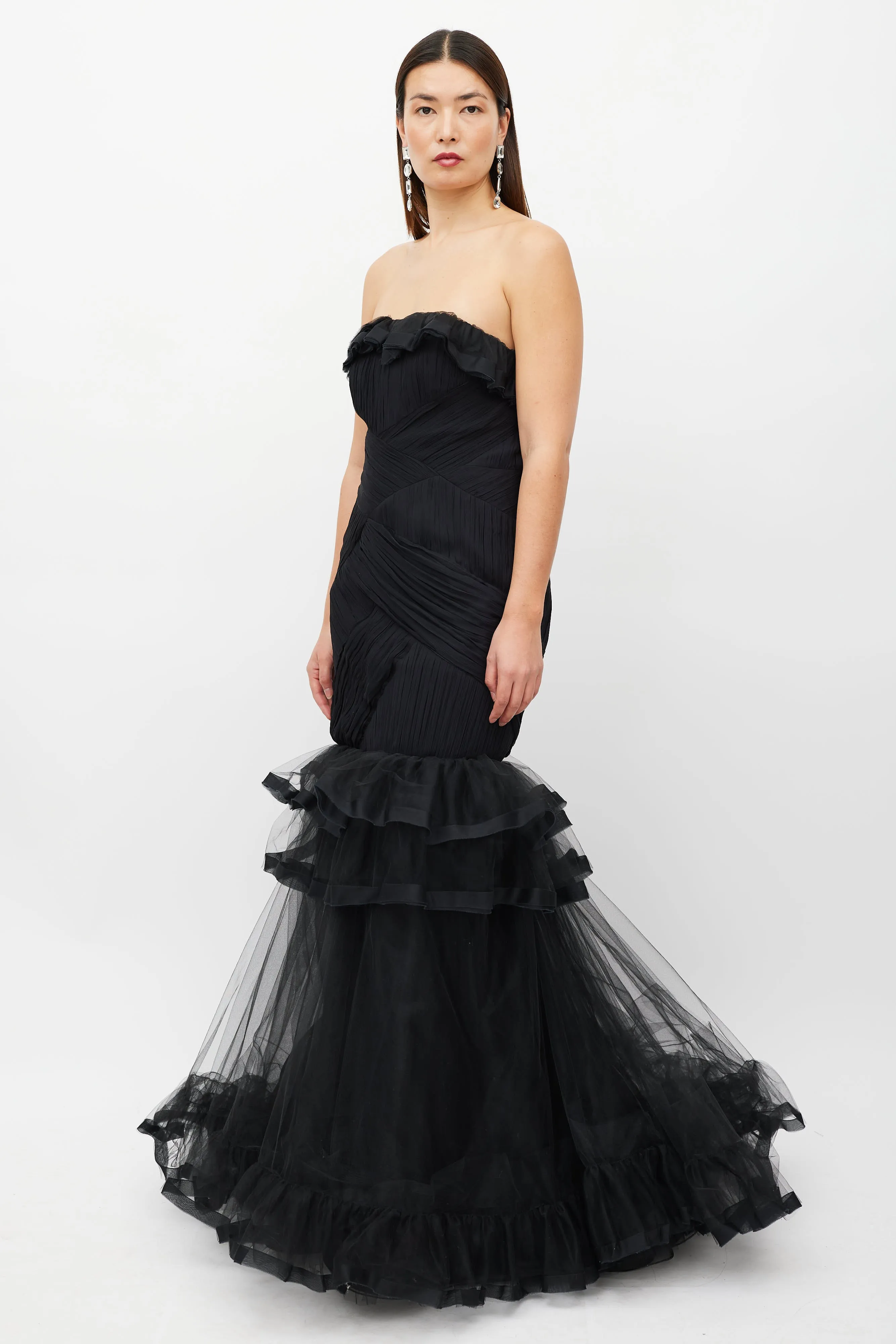 Black Tiered Ruffled Tulle Dress