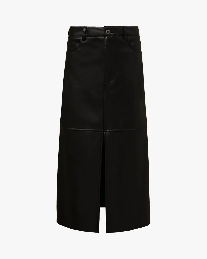 Black Vegan Leather Midi Made Skirt