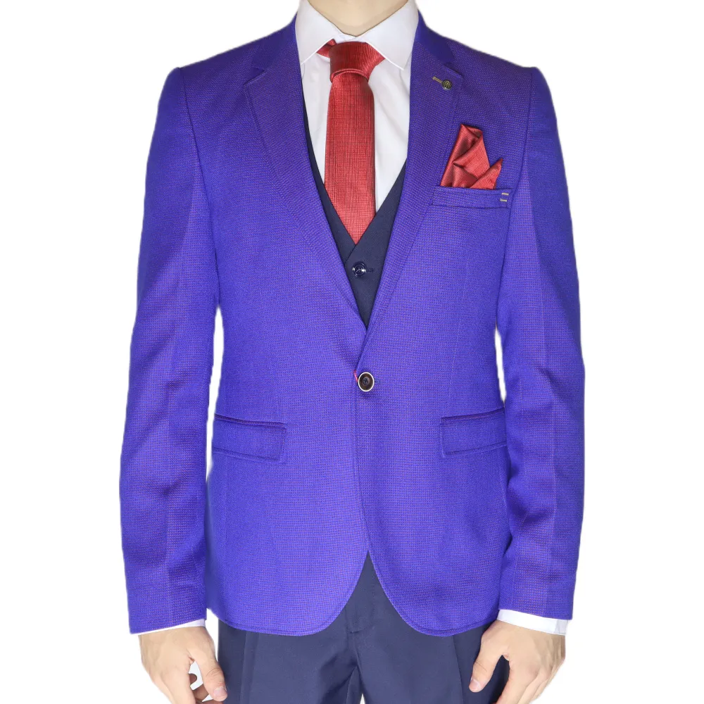 Blue Orange Dotted Avanti Milano Notch Lapel Three Piece Suit