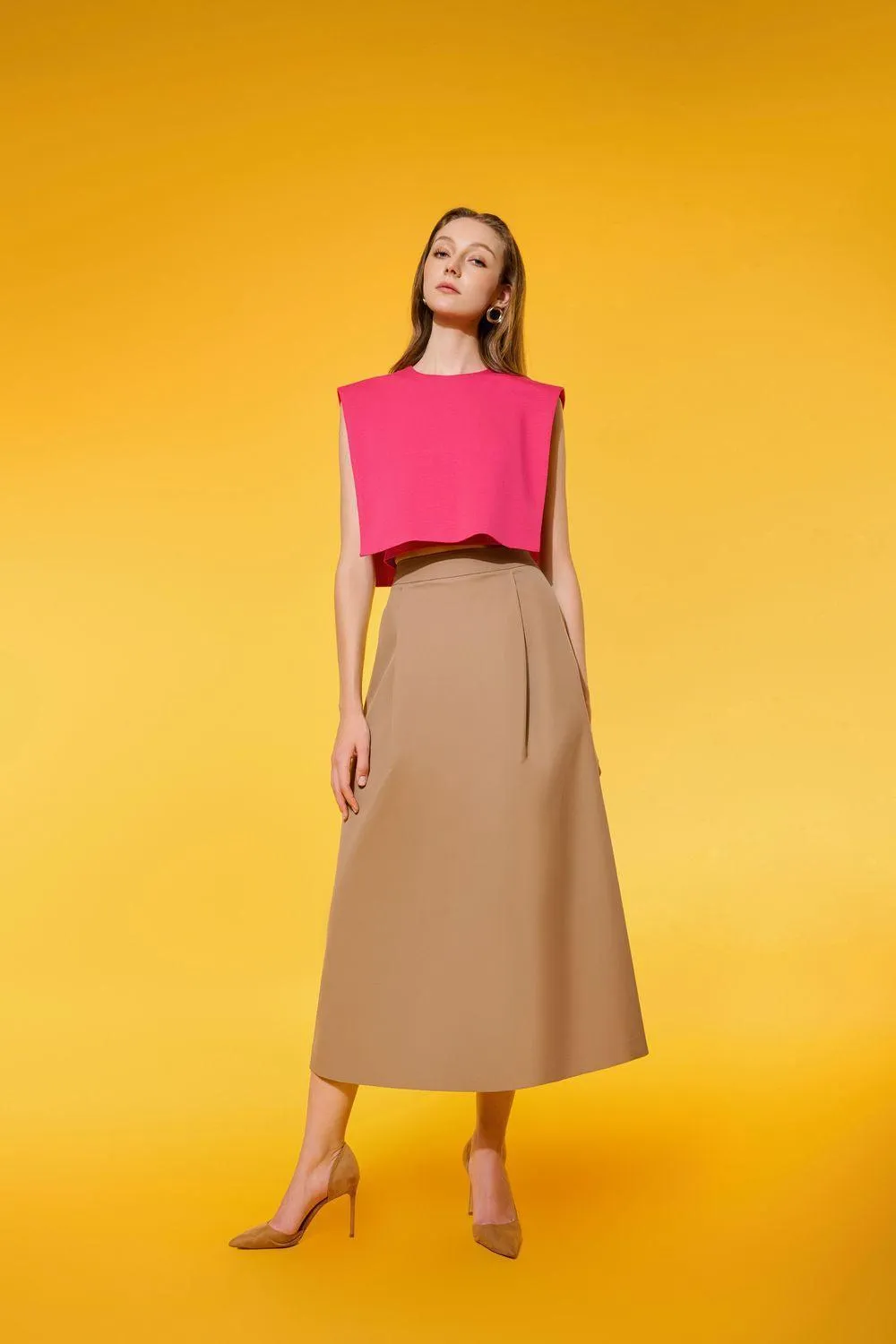 Bonnie A-line Draped Cotton Midi Skirt