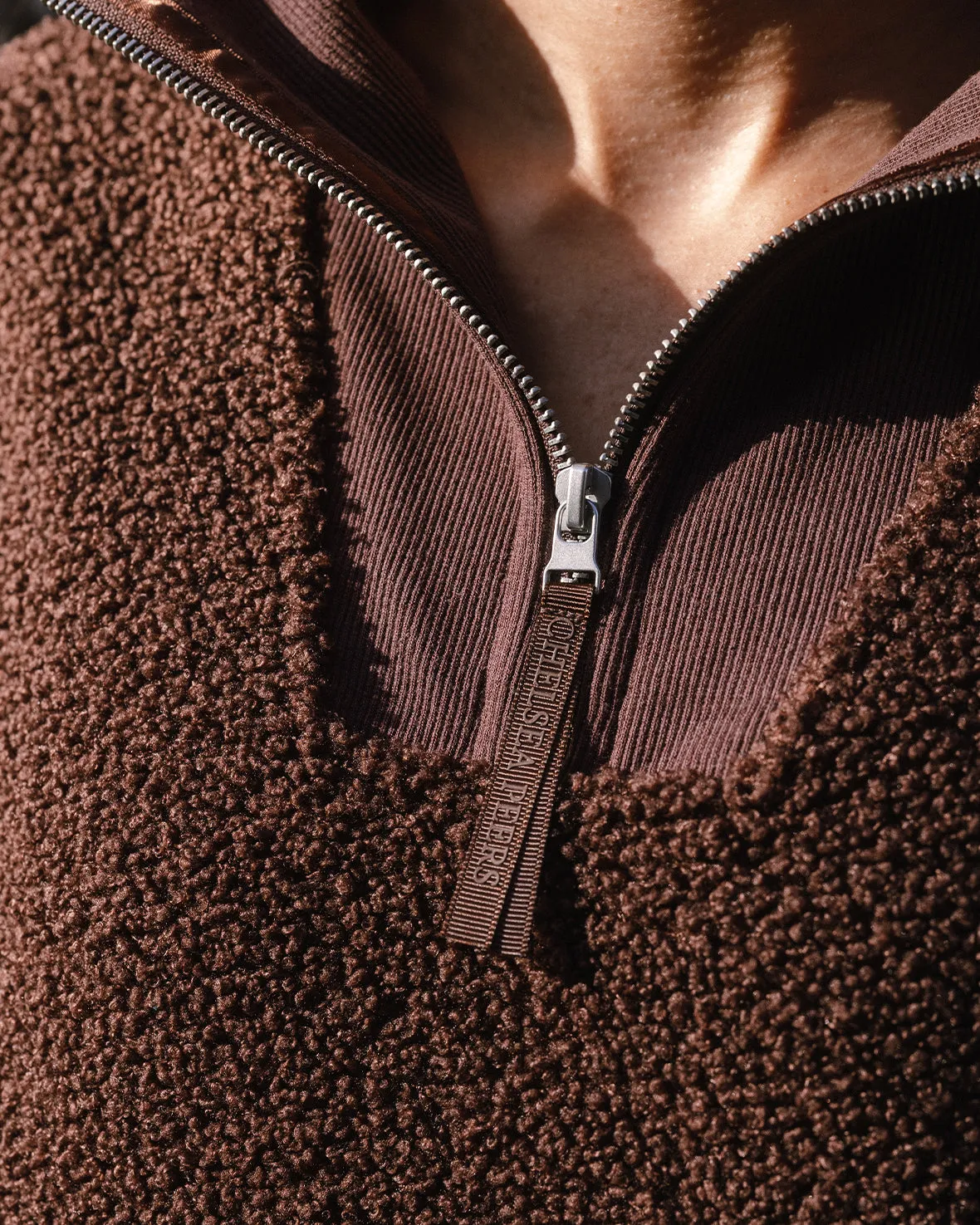 Borg Quarter Zip Funnel Sweatshirt - Brown