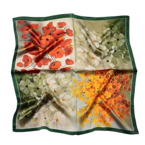 Botanical Bliss Silk Square Pure Mulberry Silk Scarf Bandana