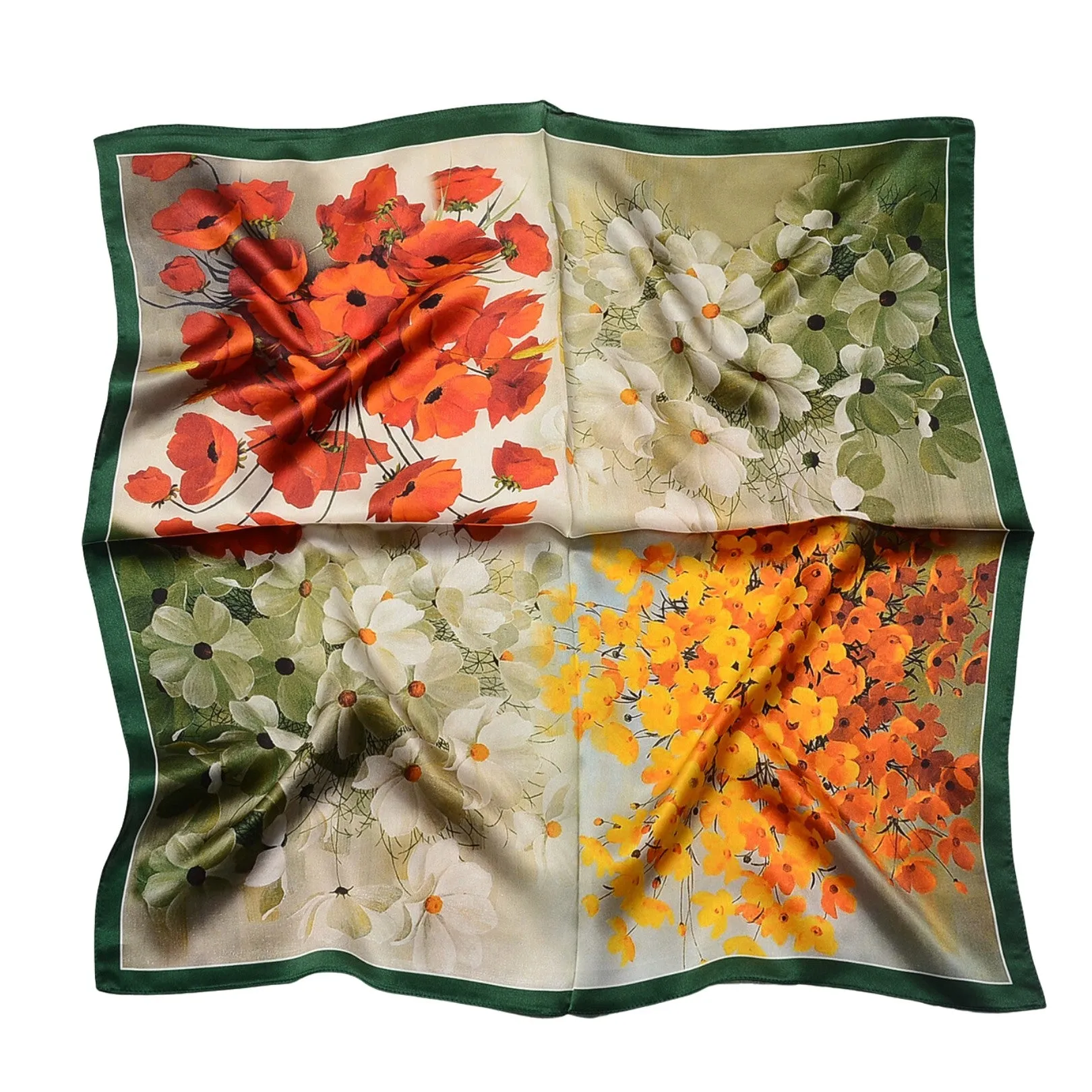 Botanical Bliss Silk Square Pure Mulberry Silk Scarf Bandana