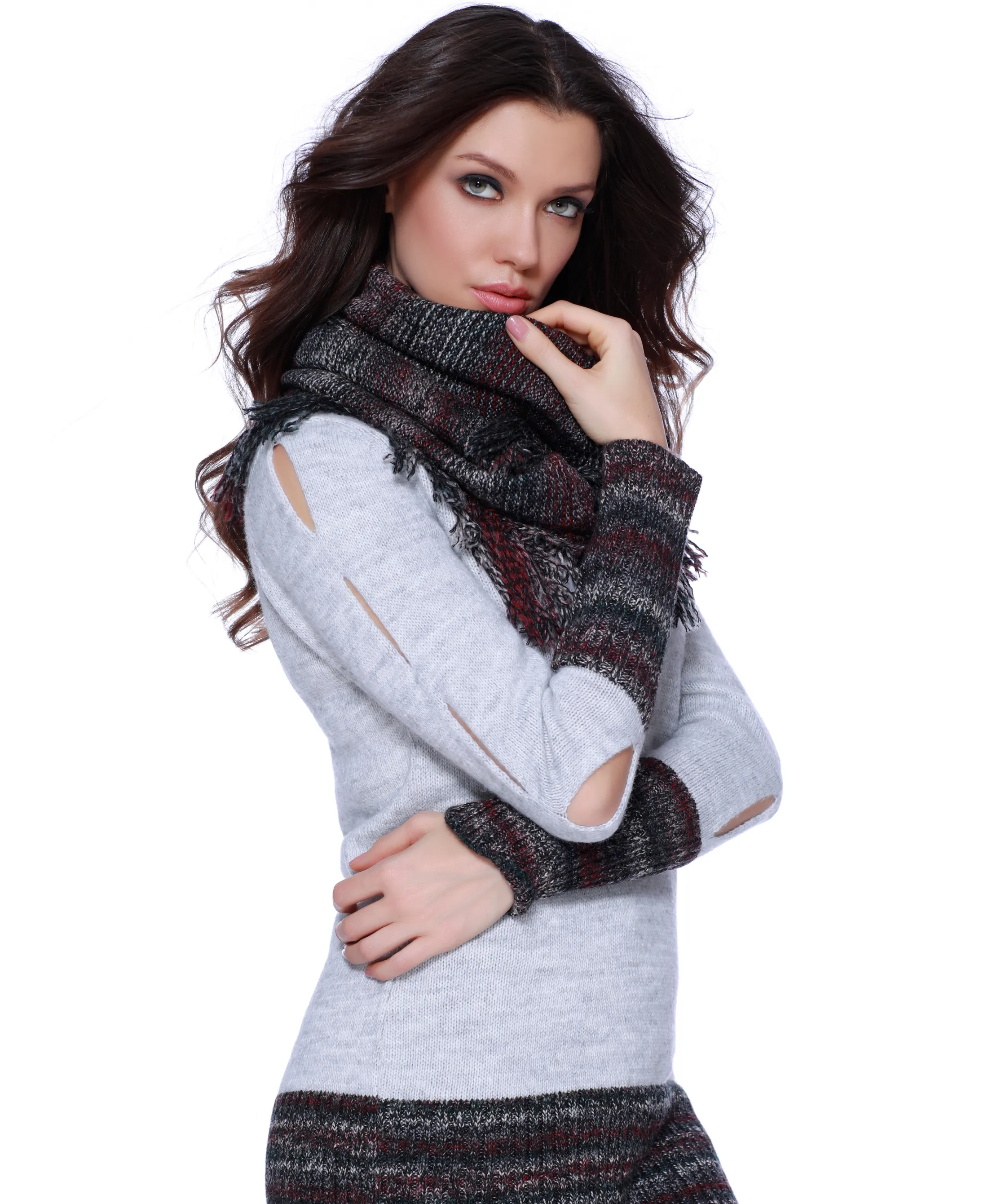 Briella Long V-Neck W/ Fringe Scarf